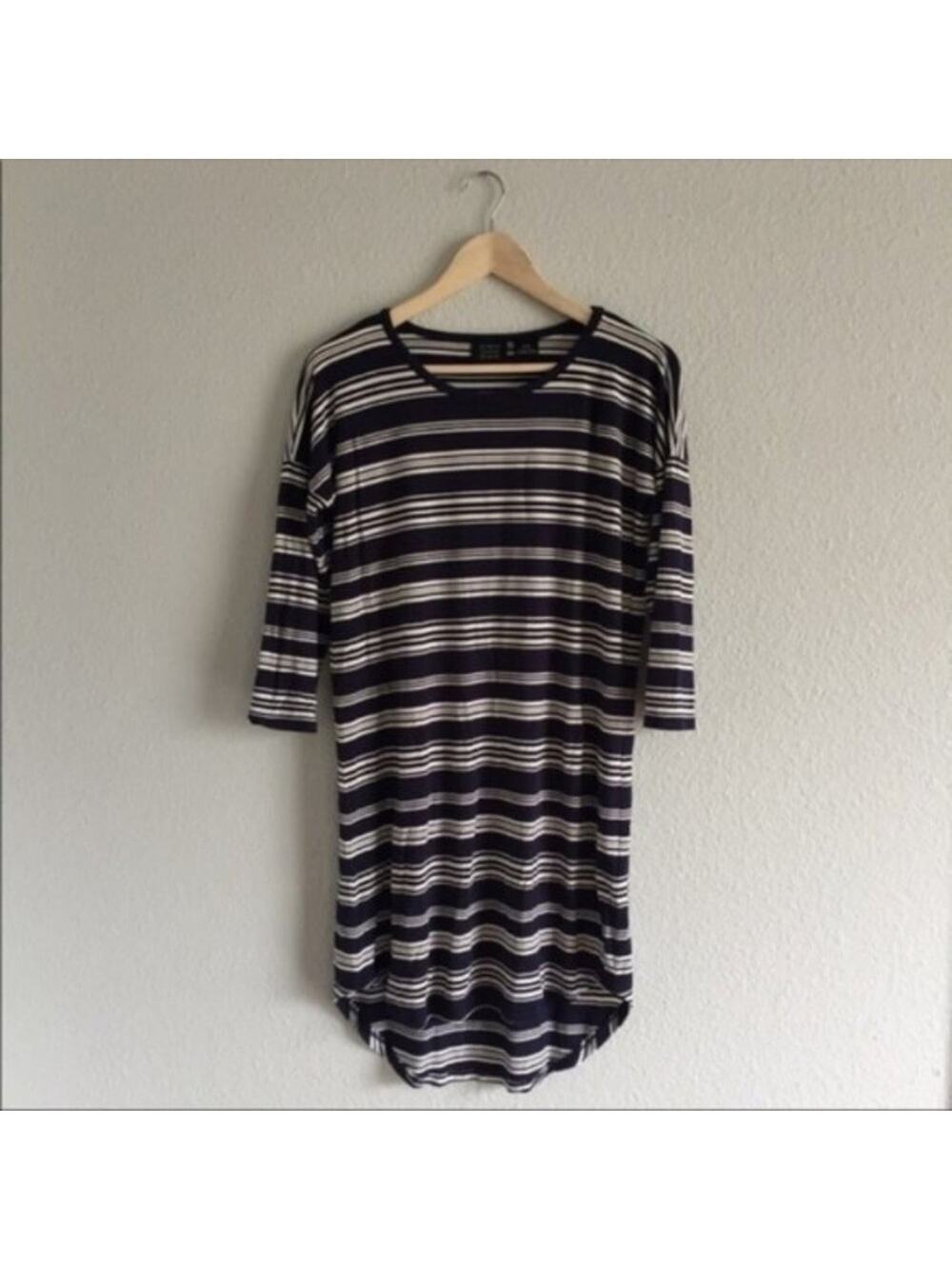 Navy Stripe Knit Mini Dress 3/4 Sleeves by PRESS